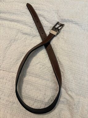 Brown Leather Belt with Silver-Tone Buckle